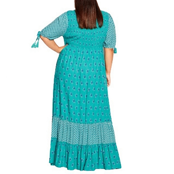 BOHO ☆ GYPSY ☆ TEAL ☆  TASSLE TRIM ☆ MAXI DRESS ☆ 3x [22/24] ☆ NWT - Picture 5 of 12